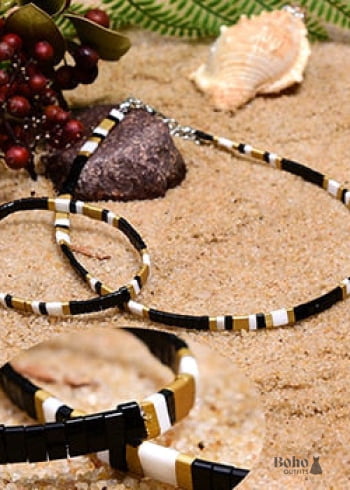 Boho Necklace, Tila Bead Choker with Bracelet, Color of Life